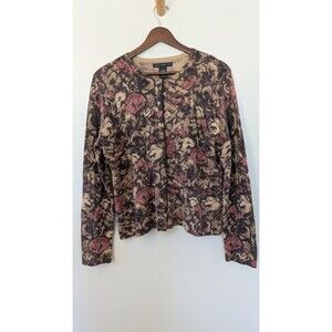 Vintage 90s Y2K Sarah Spencer Dark Floral Cardigan Size Large Cottagecore Brown